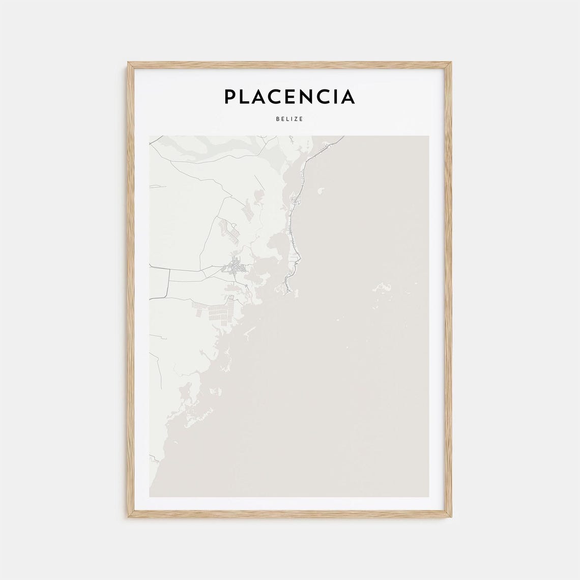Placencia Belize Minimalist Beach Map Poster Coastal Travel Wall Decor