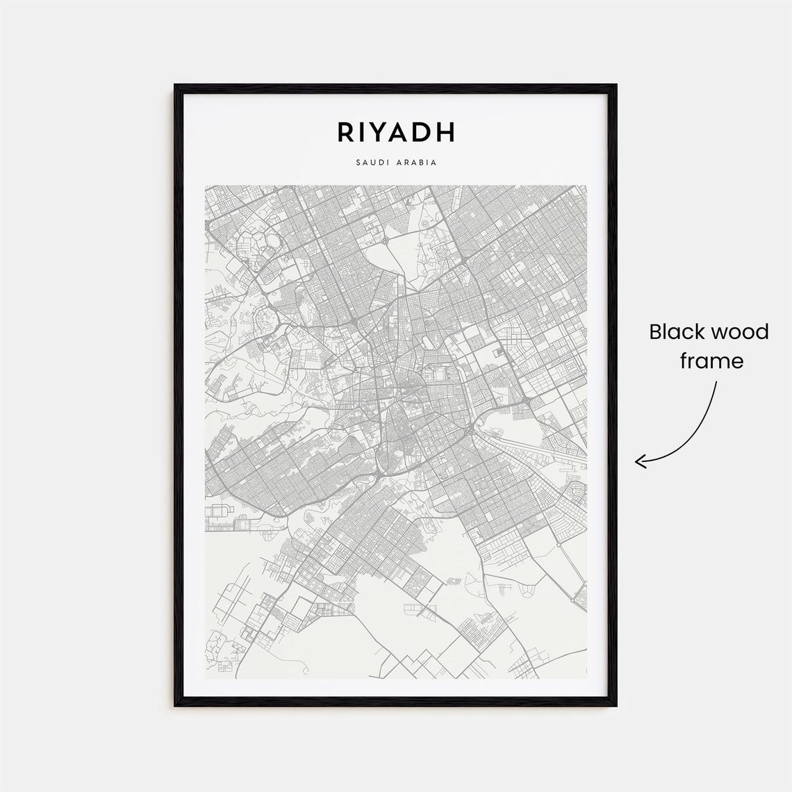 Riyadh Saudi Arabia Minimalist Black White City Map Street Poster - Image 3