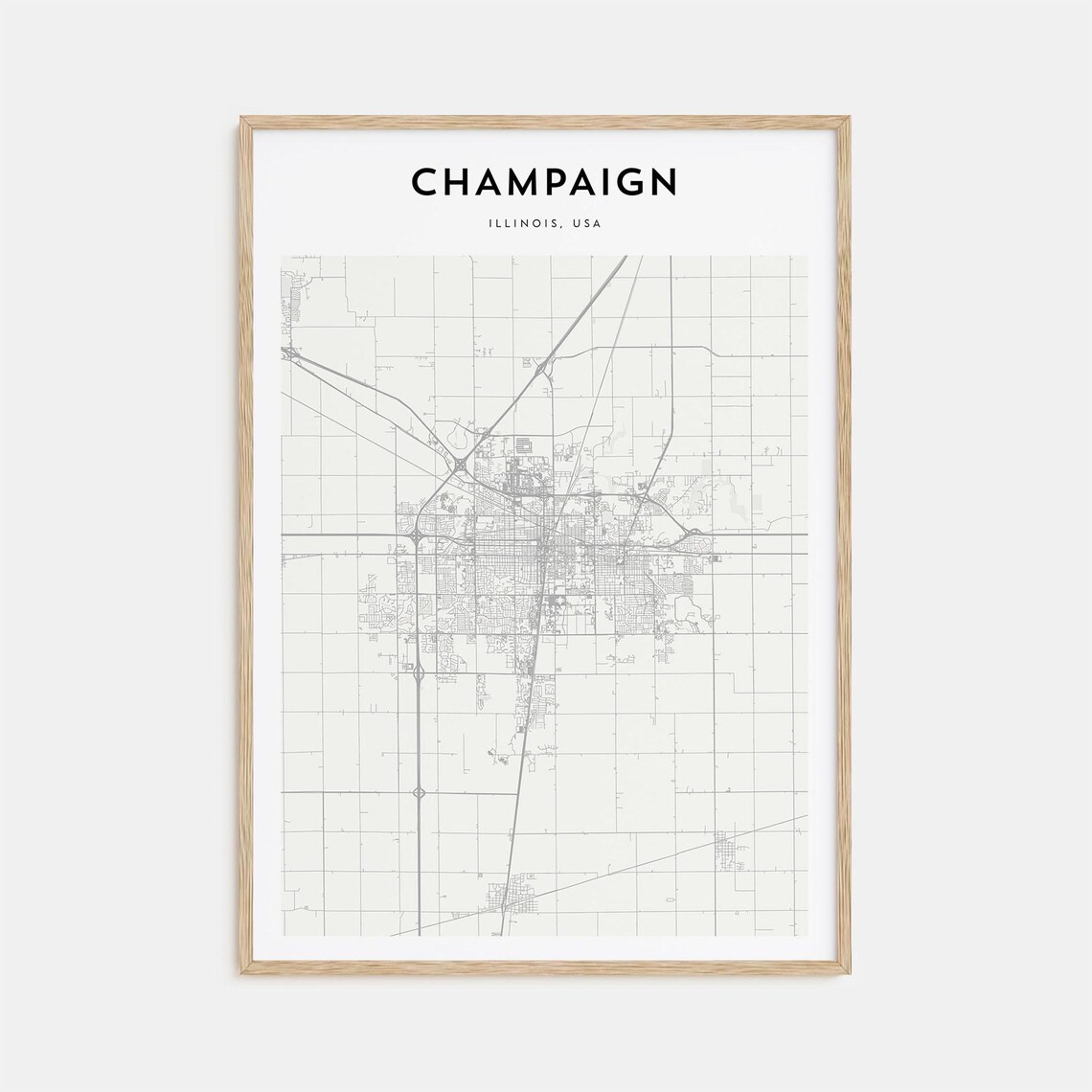Champaign Illinois USA Minimalist Black White City Map Poster