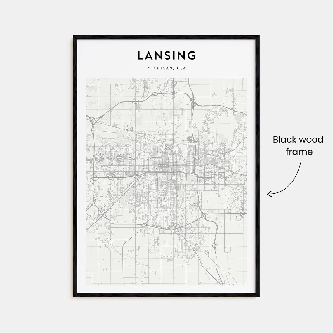 Lansing Michigan USA Minimalist City Street Map Line Art Print - Image 3