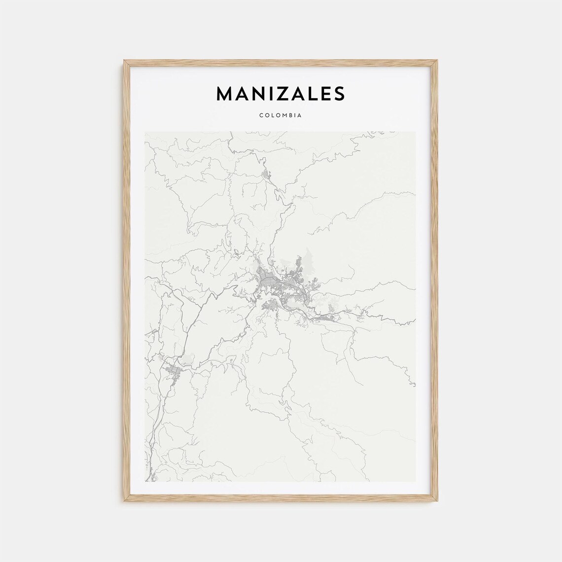 Manizales Colombia Minimalist City Street Map Black White Art Poster