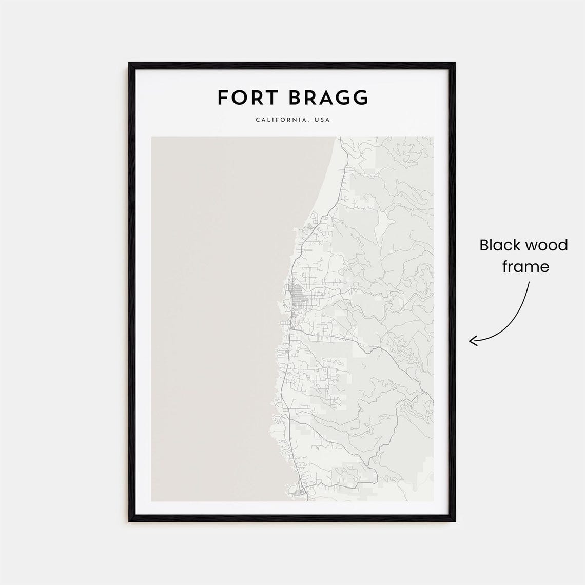 Fort Bragg California USA Minimalist Beige Coastal Map Poster - Image 3