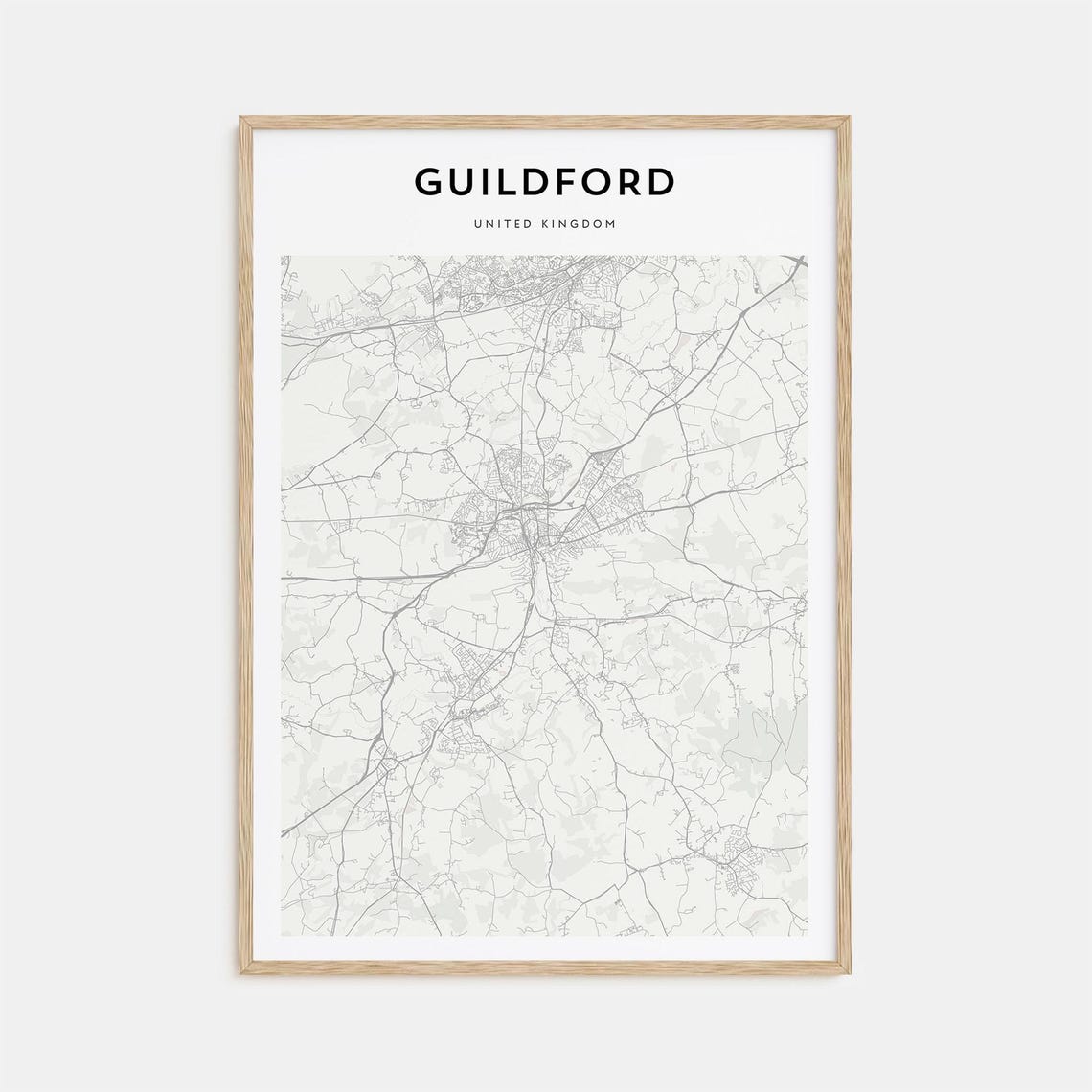 Guildford England Minimalist Street Map Monochrome Art Poster