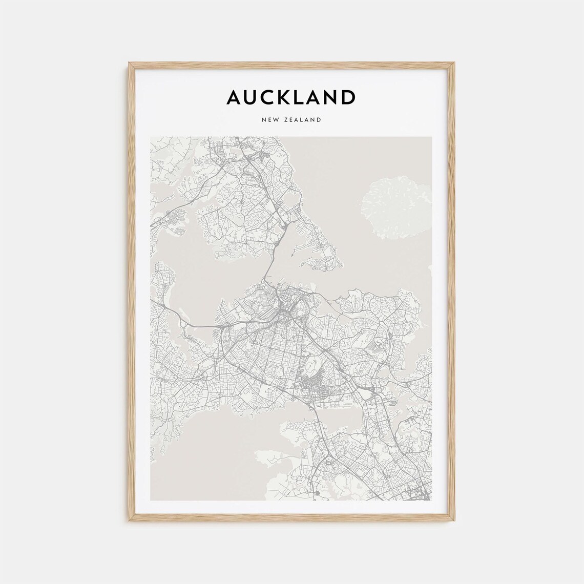 Minimalist Auckland New Zealand City Street Map Poster in Beige Tones