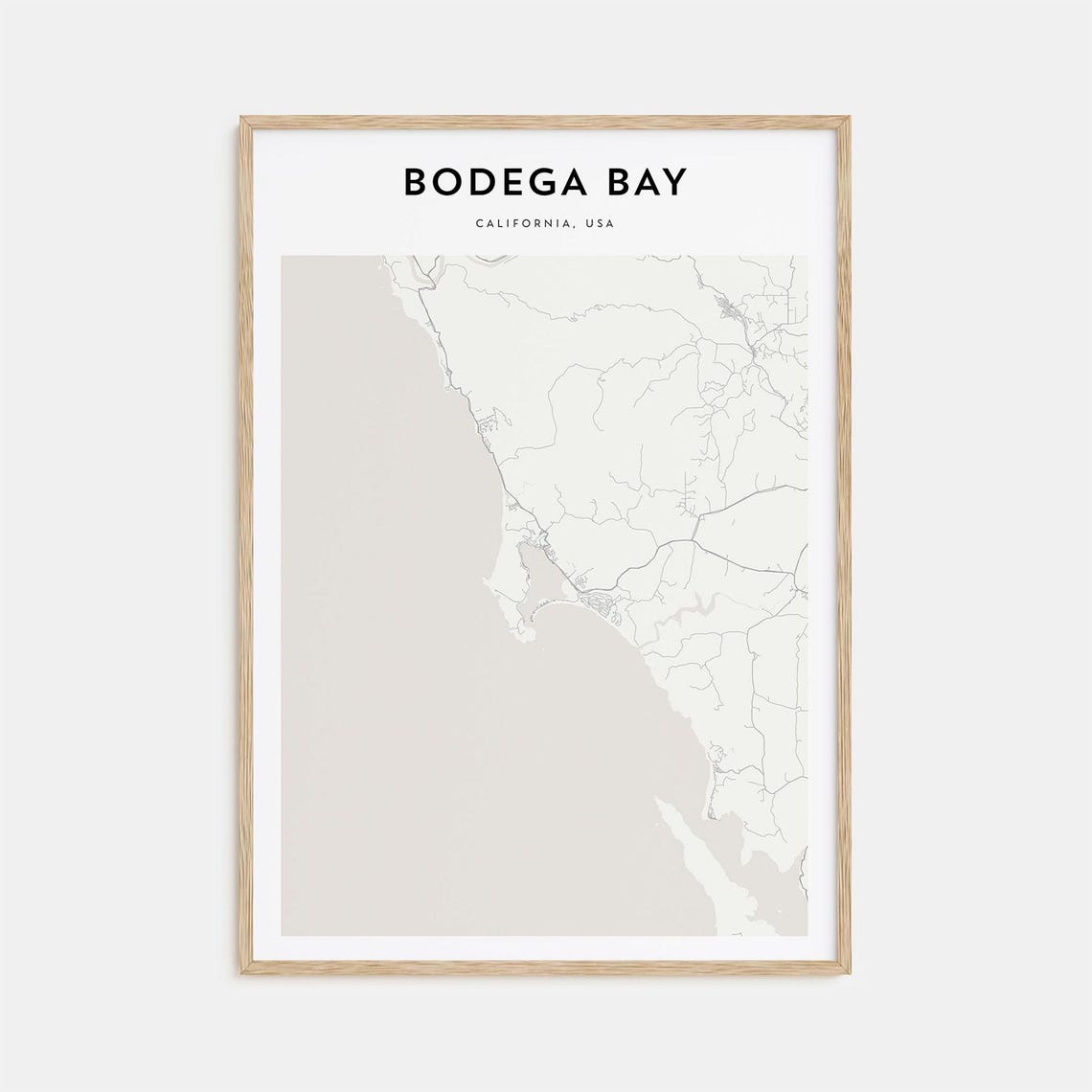 Bodega Bay California Minimalist Line Map City Street Art Poster