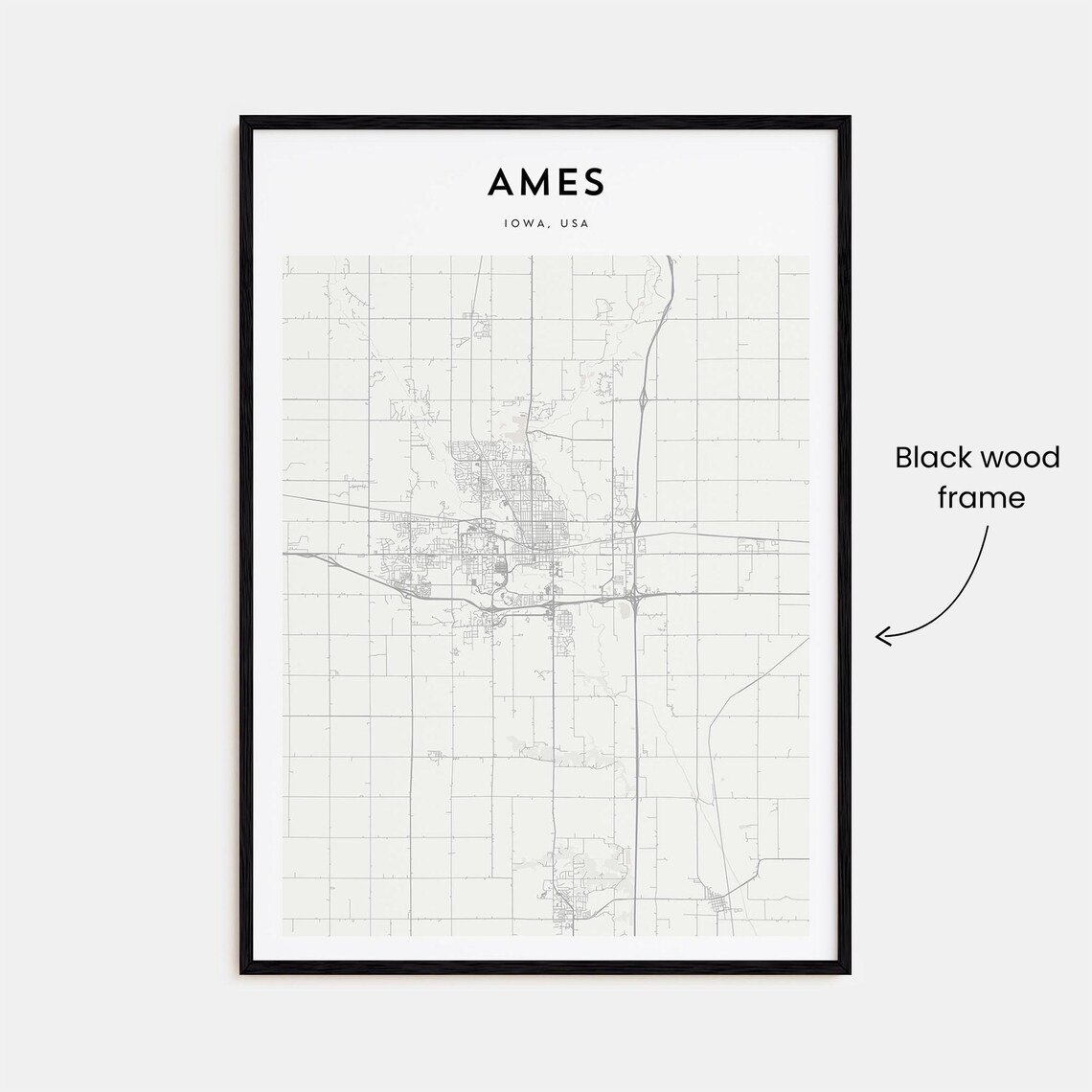 Ames Iowa Fine Line City Street Map Modern Wall Decor Poster - Image 3