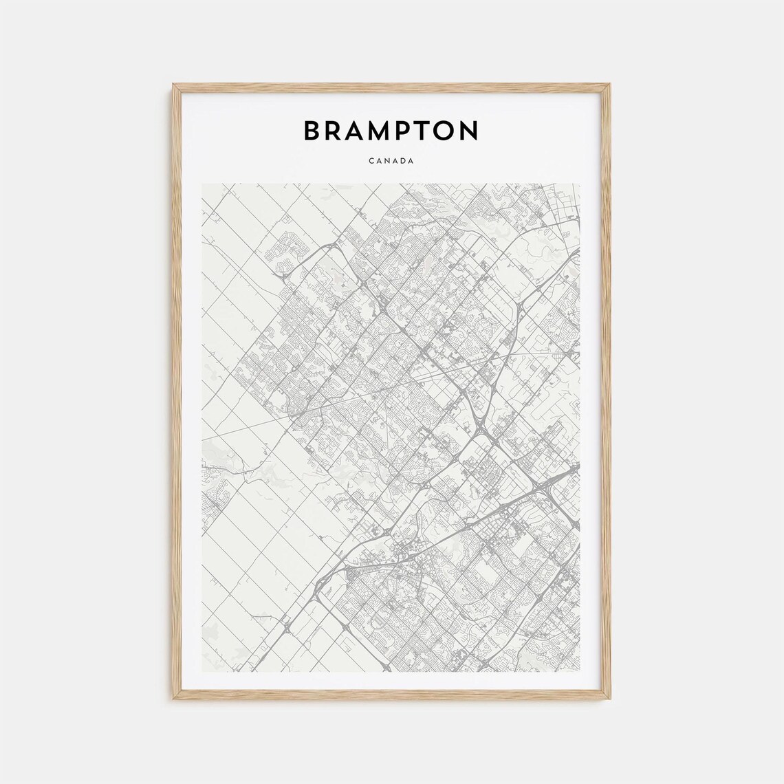 Brampton Canada Minimalist Line Map of the City Street Art Poster