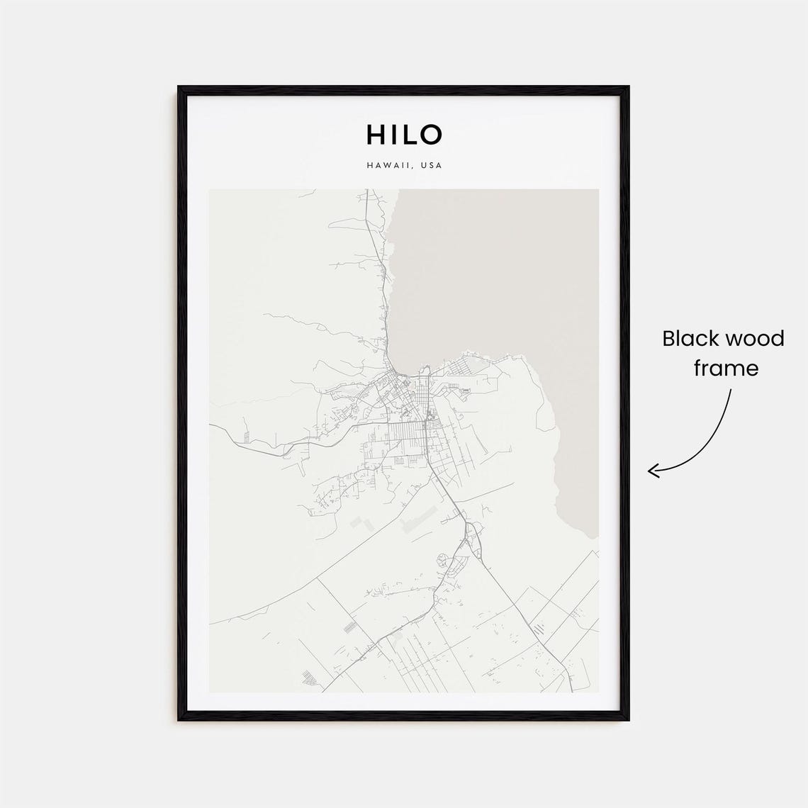 Hilo Hawaii USA Minimalist Beige Coastal City Map Wall Decor Poster - Image 3