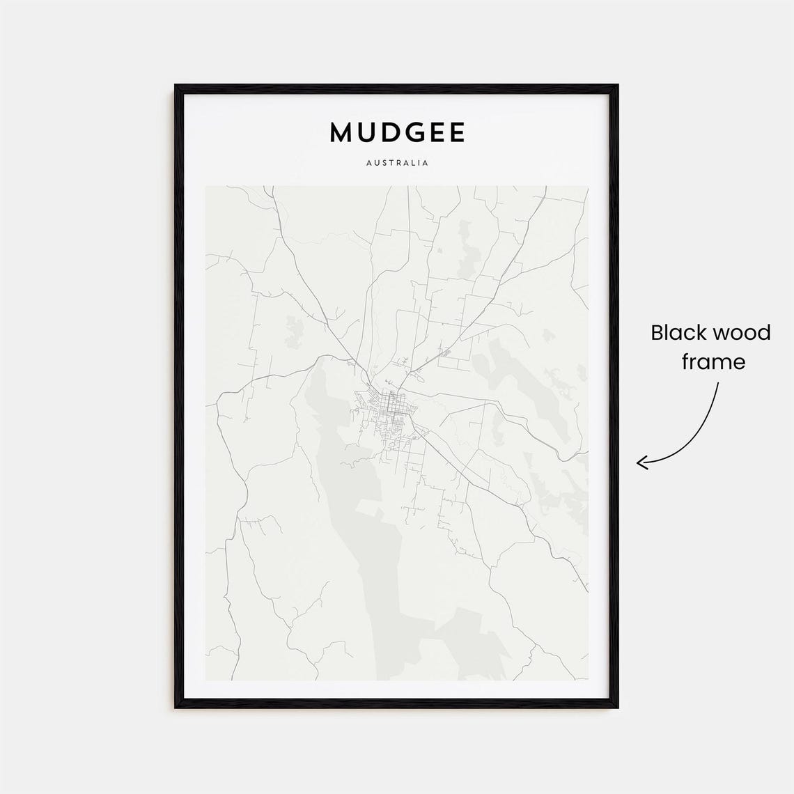 Mudgee Australia Minimalist Town Street Map Black White Art Poster - Image 3