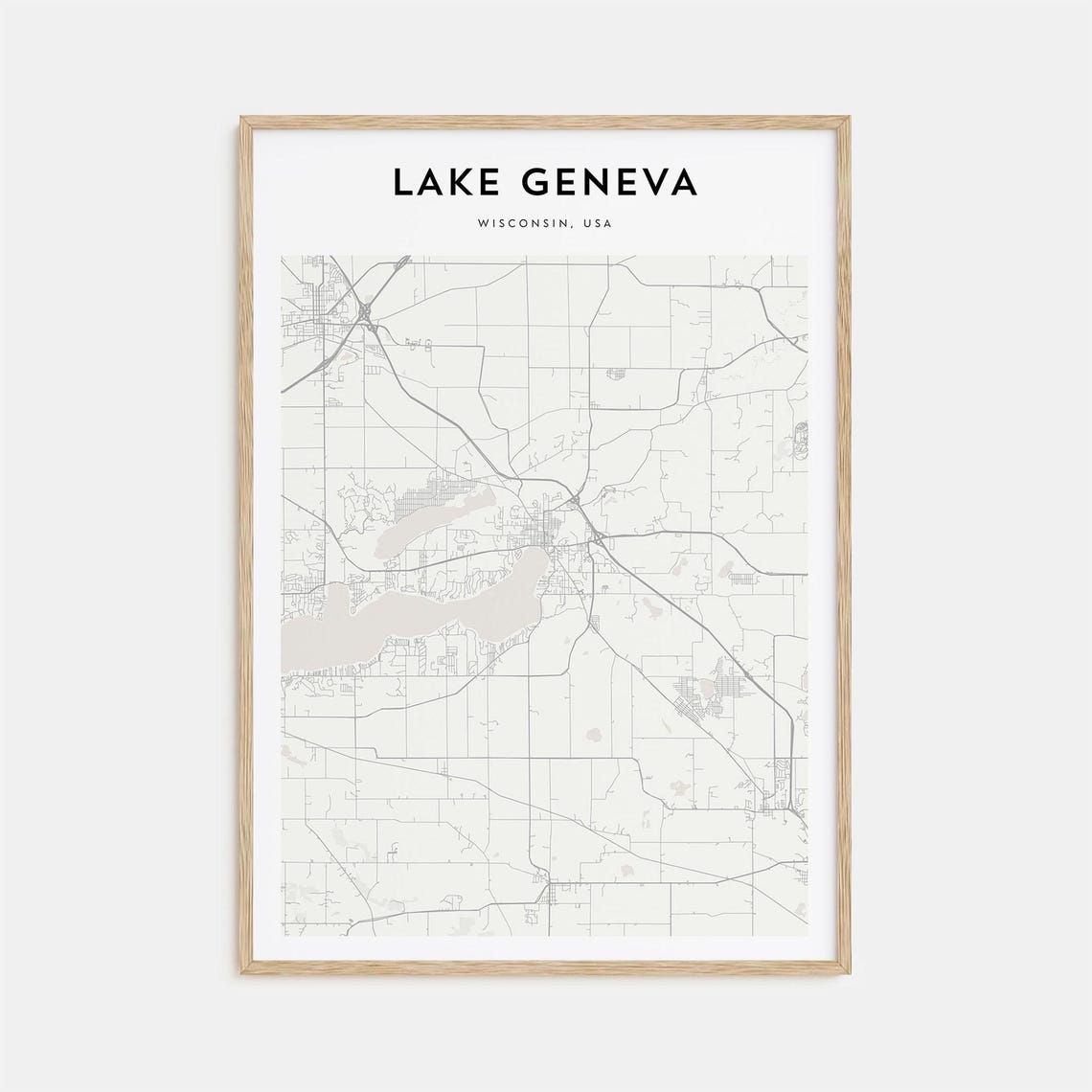 Lake Geneva Wisconsin Midwest Lakeside Minimalist Map Poster