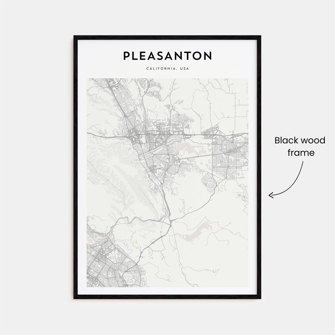 Pleasanton California USA Minimalist Black and White Map Art Poster - Image 3