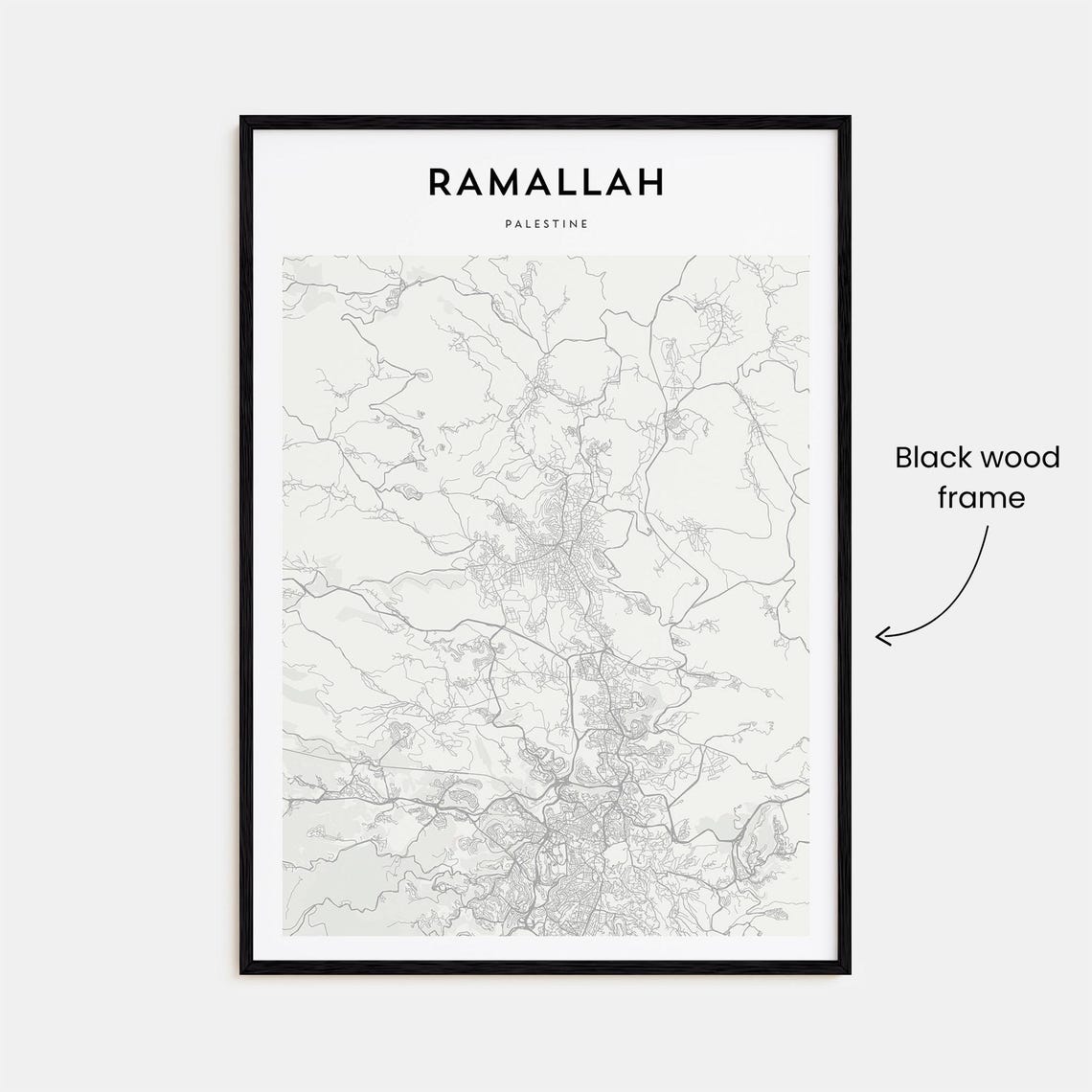 Modern Minimalist Ramallah Palestine Capital City Street Map Poster - Image 3