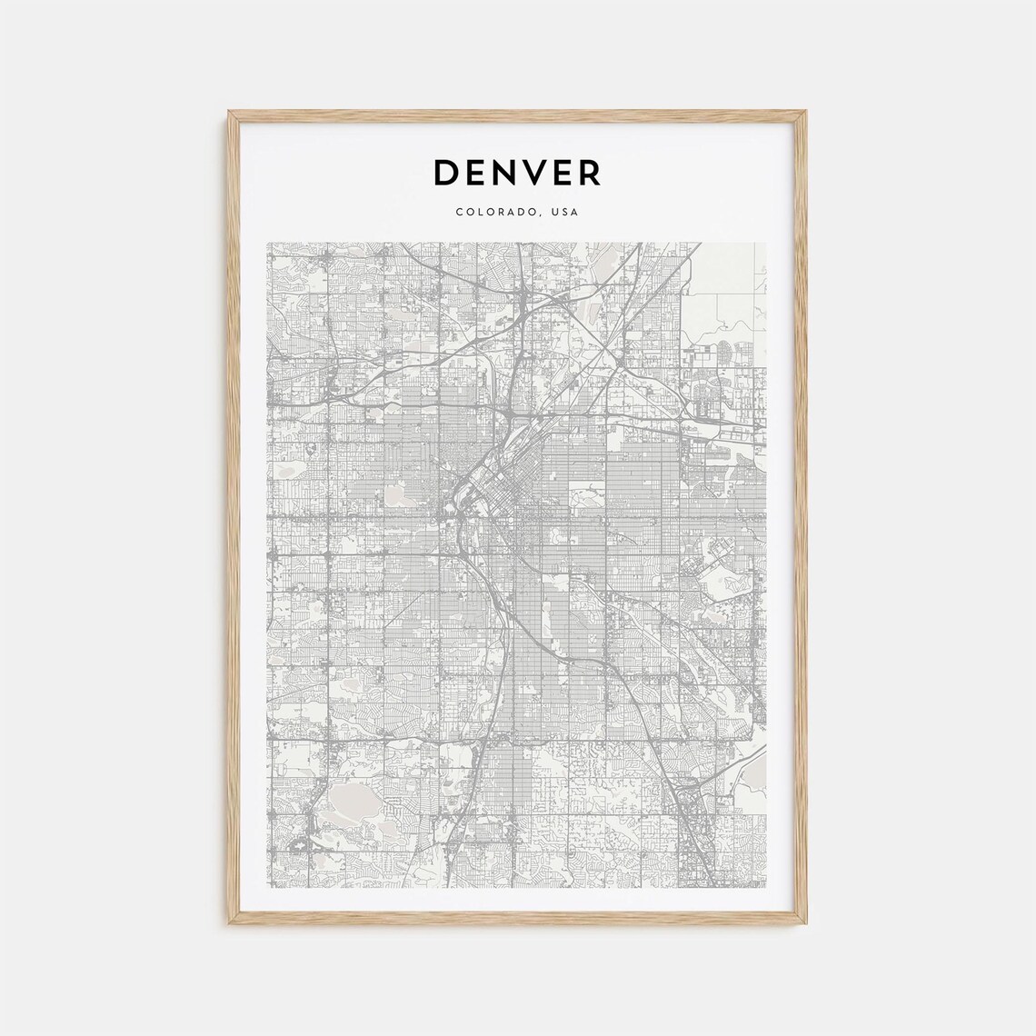 Denver Colorado Minimalist Monochrome City Street Map Art Poster
