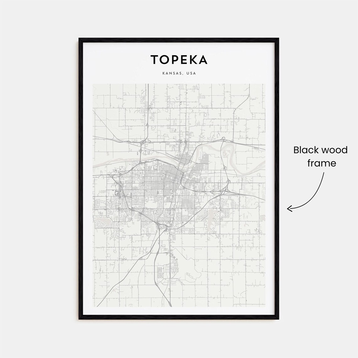 Topeka Kansas, USA Minimalist Black White City Street Map Print - Image 3