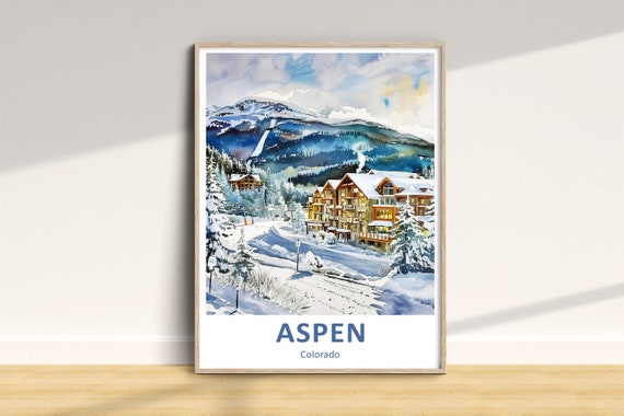 Aspen Travel Print Poster Colorado Wall Art Winter Home Decor Gift Ski