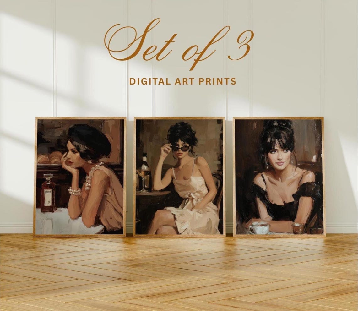 Modern Woman Portrait Prints Set Of 3 Vintage Style Illustrations