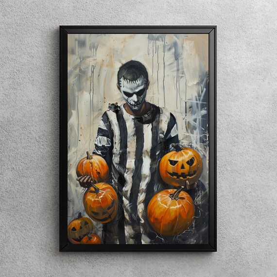 The Pumpkin Prisoner Jackolantern Horror Art Gothic Wall Decor Dark Fantasy Painting Creepy Prison Halloween Home