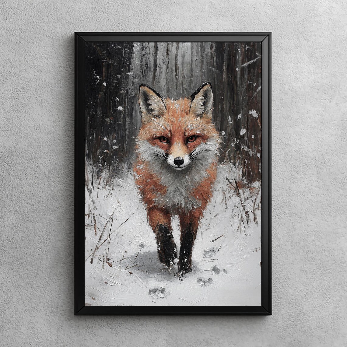 Fox In Winter Forest, Vintage Christmas Art Print