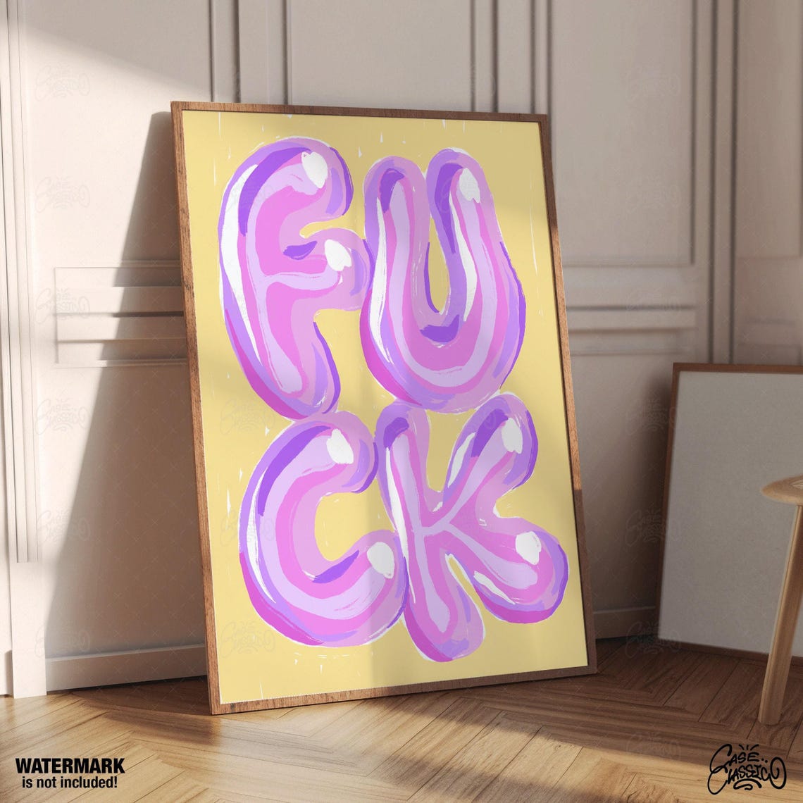 Fuck Pink Purple Glossy Bubble Letters Bold Typography Wall Art - Image 4