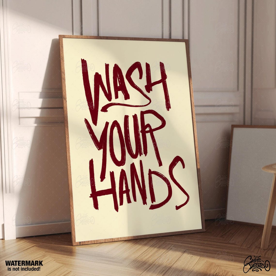 Wash Your Hands Crimson Brush Script Powder Room Bathroom Poster - Image 4
