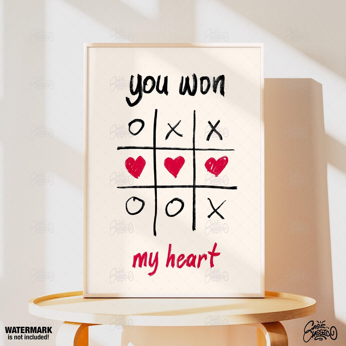 You Won My Heart Tic Tac Toe Love Quote Romantic Hand Drawn Poster