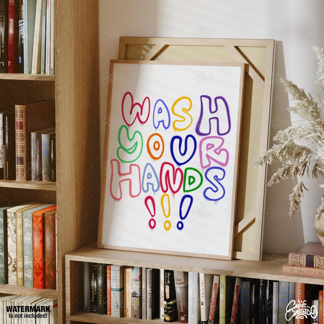 Wash Your Hands Rainbow Bubble Letter Playful Kids Bathroom Poster - Image 2