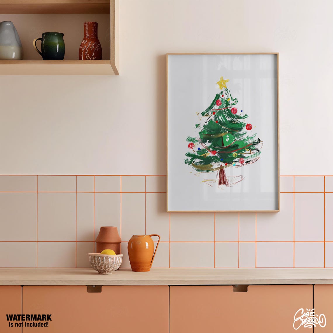 Watercolor Green Christmas Tree with Ornaments Festive Poster - Image 2