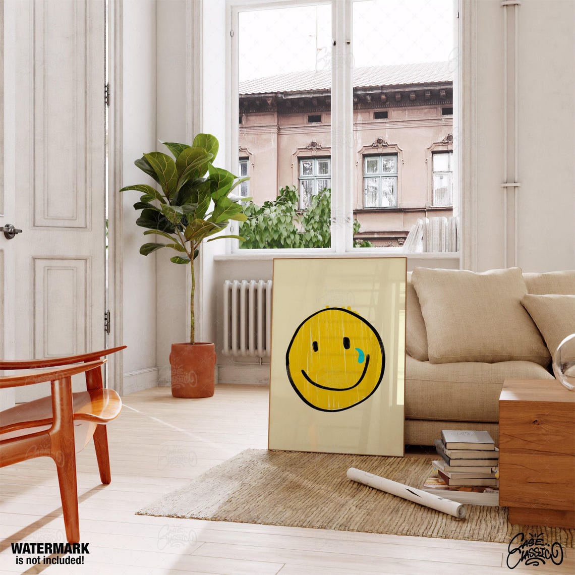 Ironic Yellow Smiley Face With Single Blue Tear Pop Art Poster