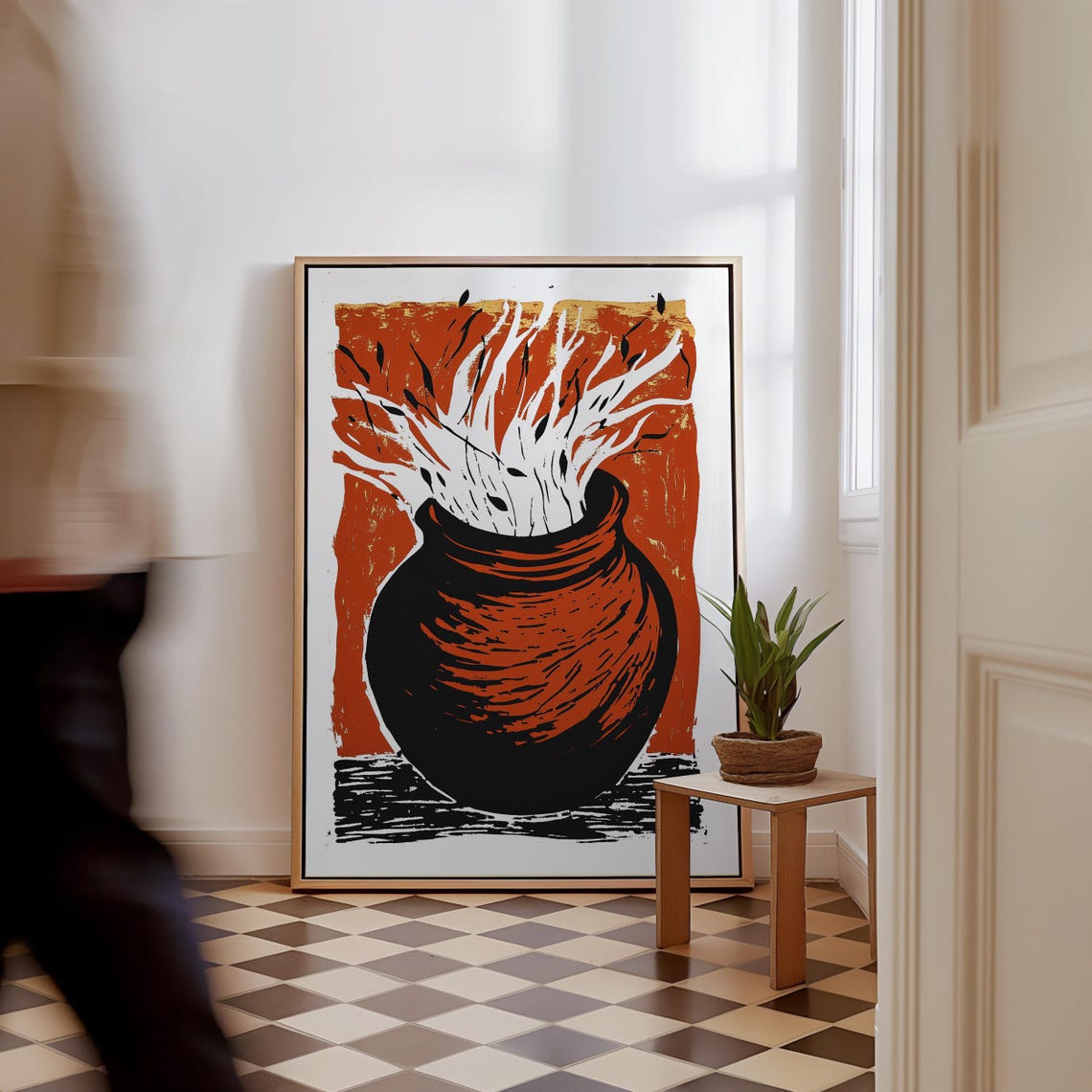 Burnt Orange Vase with White Branches Modern Abstract Poster - Image 2