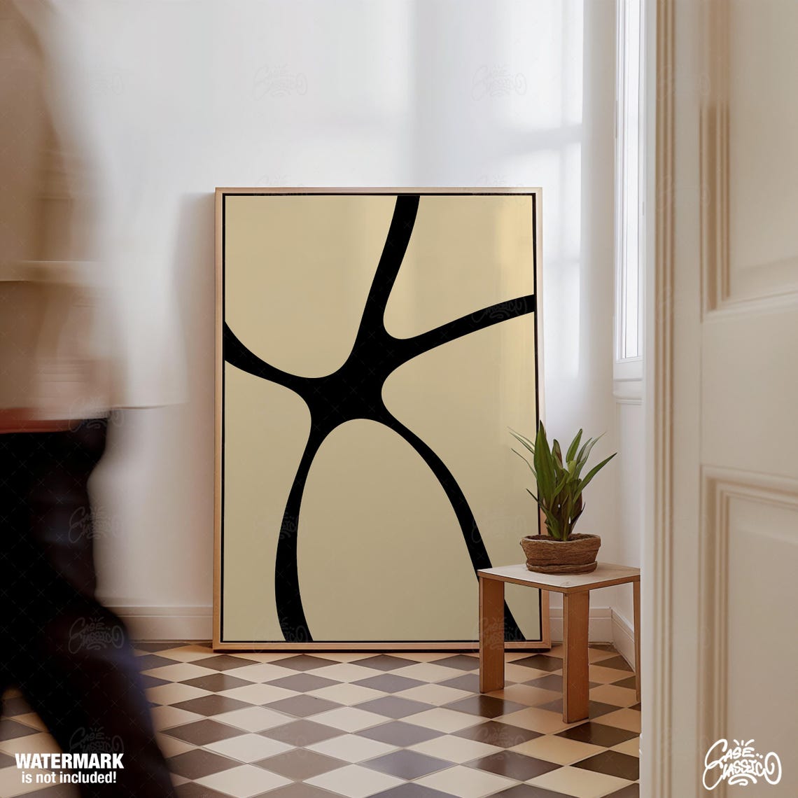 Beige Background Black Organic Line Minimalist Abstract Poster - Image 4