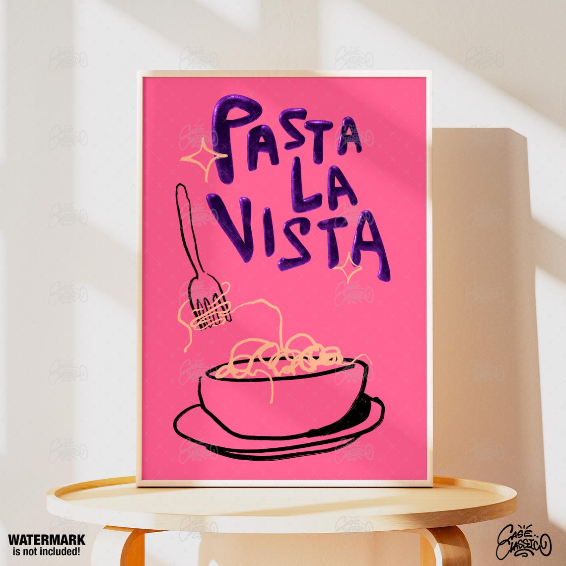Pasta La Vista Purple Bubble Letters Spaghetti Bowl Kitchen Poster