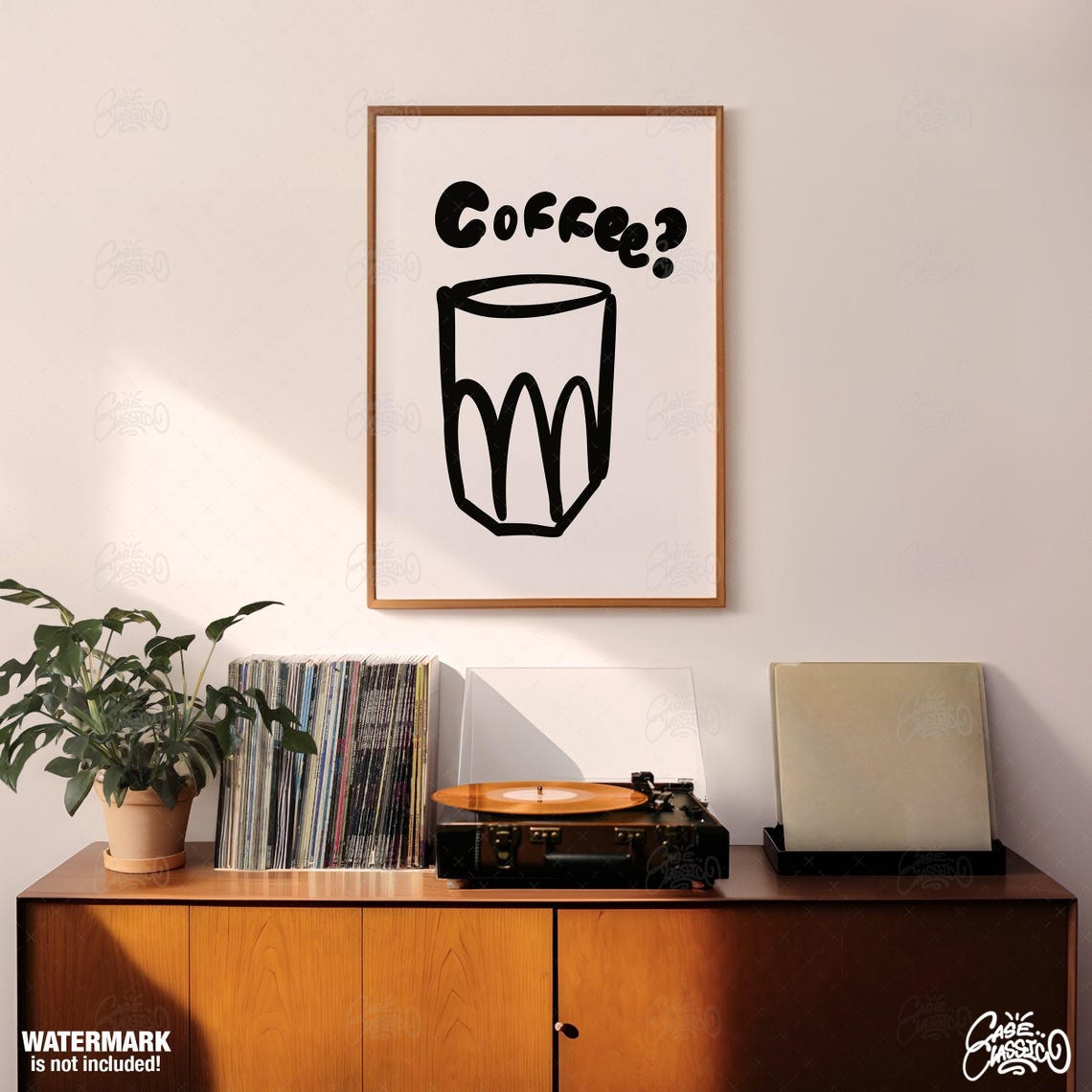 Coffee? Black Line Cup Doodle Minimalist Cafe Kitchen Art Poster - Image 3