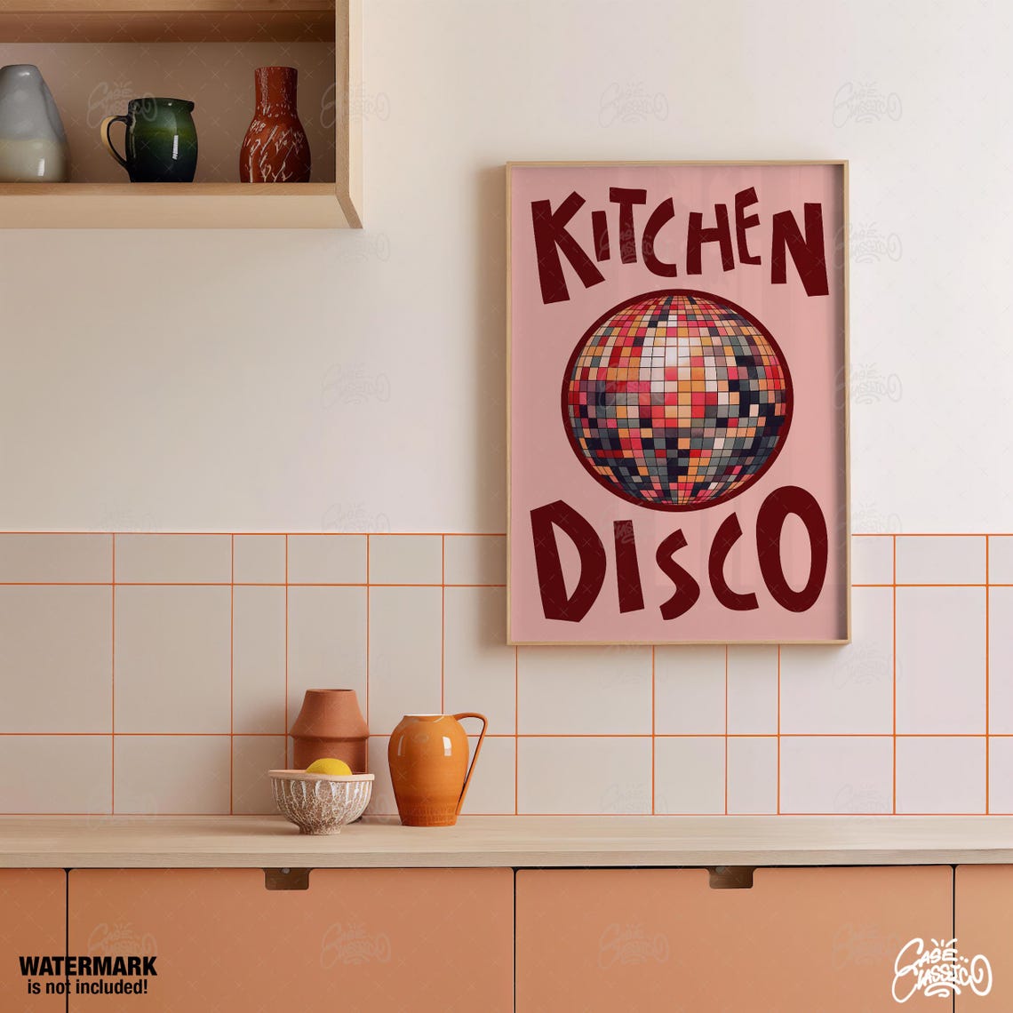 Kitchen Disco Poster With Multicolor Disco Ball On Blush Pink Artwork - Image 4