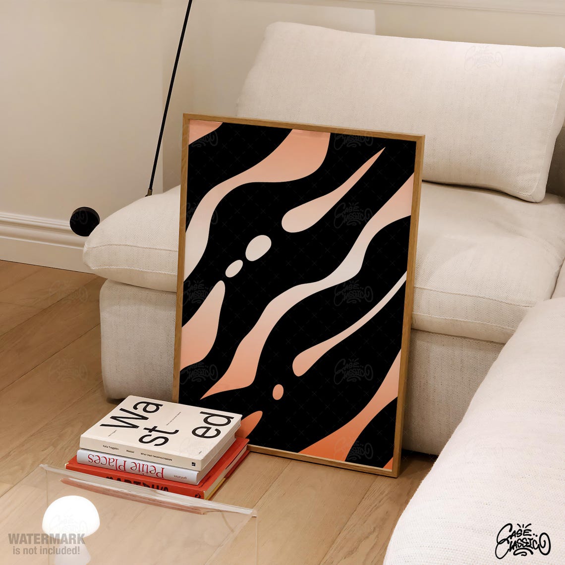 Black Peach Wavy Stripe Modern Abstract Wall Decor Art Poster - Image 4
