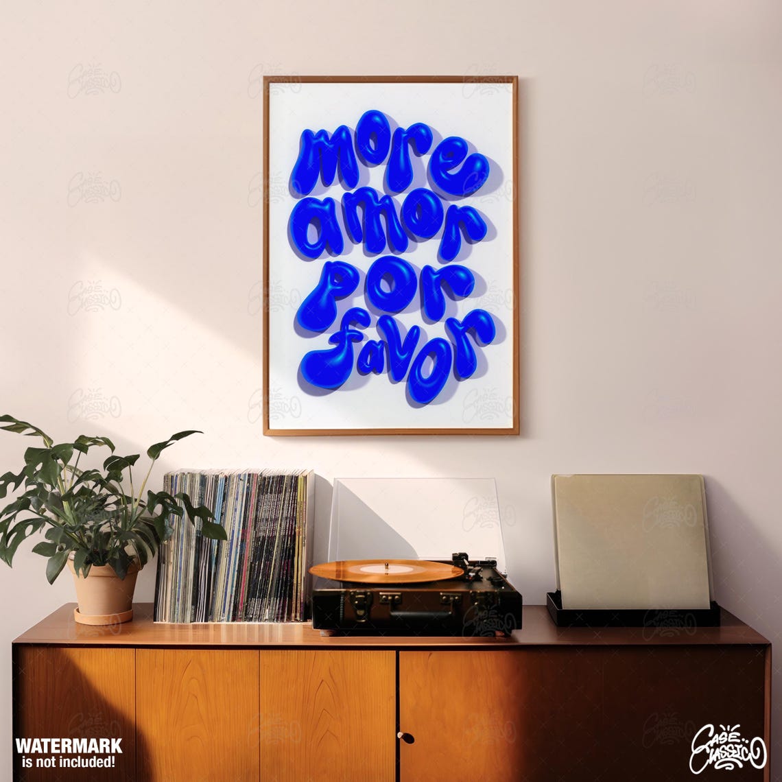 More Amor Por Favor Blue Glossy 3D Bubble Letter Typography Poster - Image 3