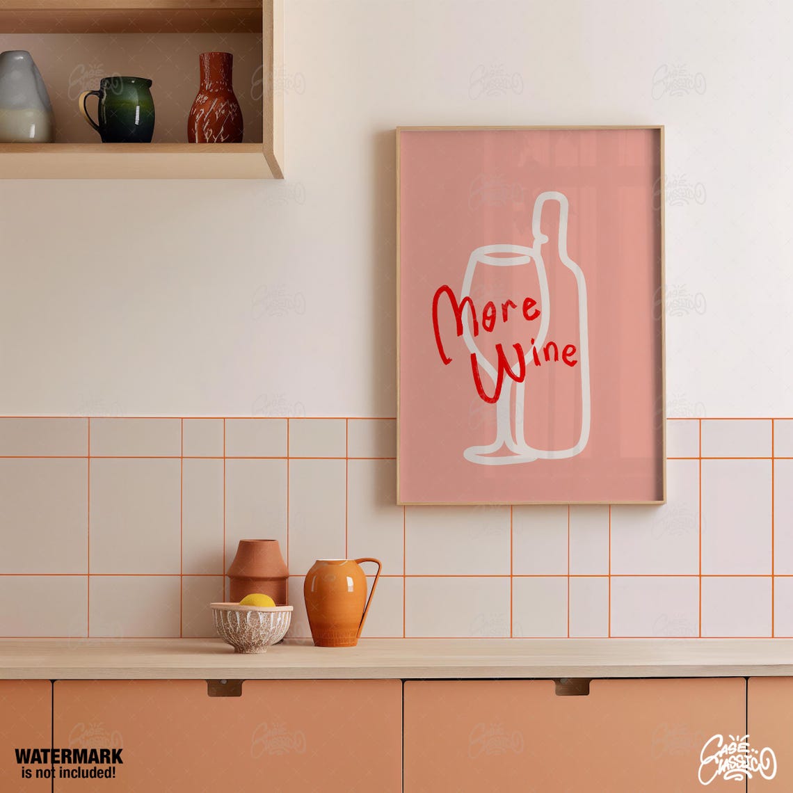 More Wine Blush Pink Minimalist Wine Bottle Glass Art Poster - Image 3
