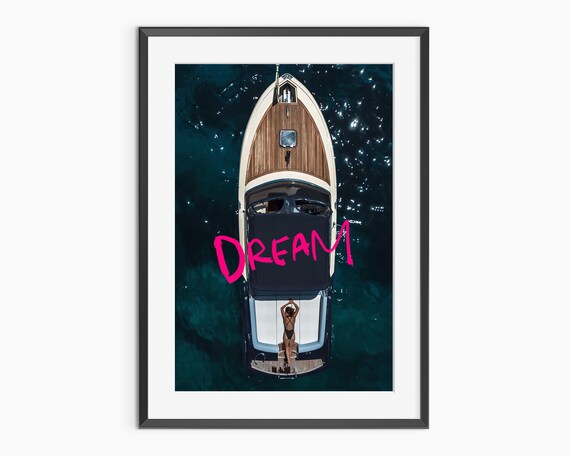 Dream Pink Script Aerial Yacht La Dolce Vita Luxury Photography Poster