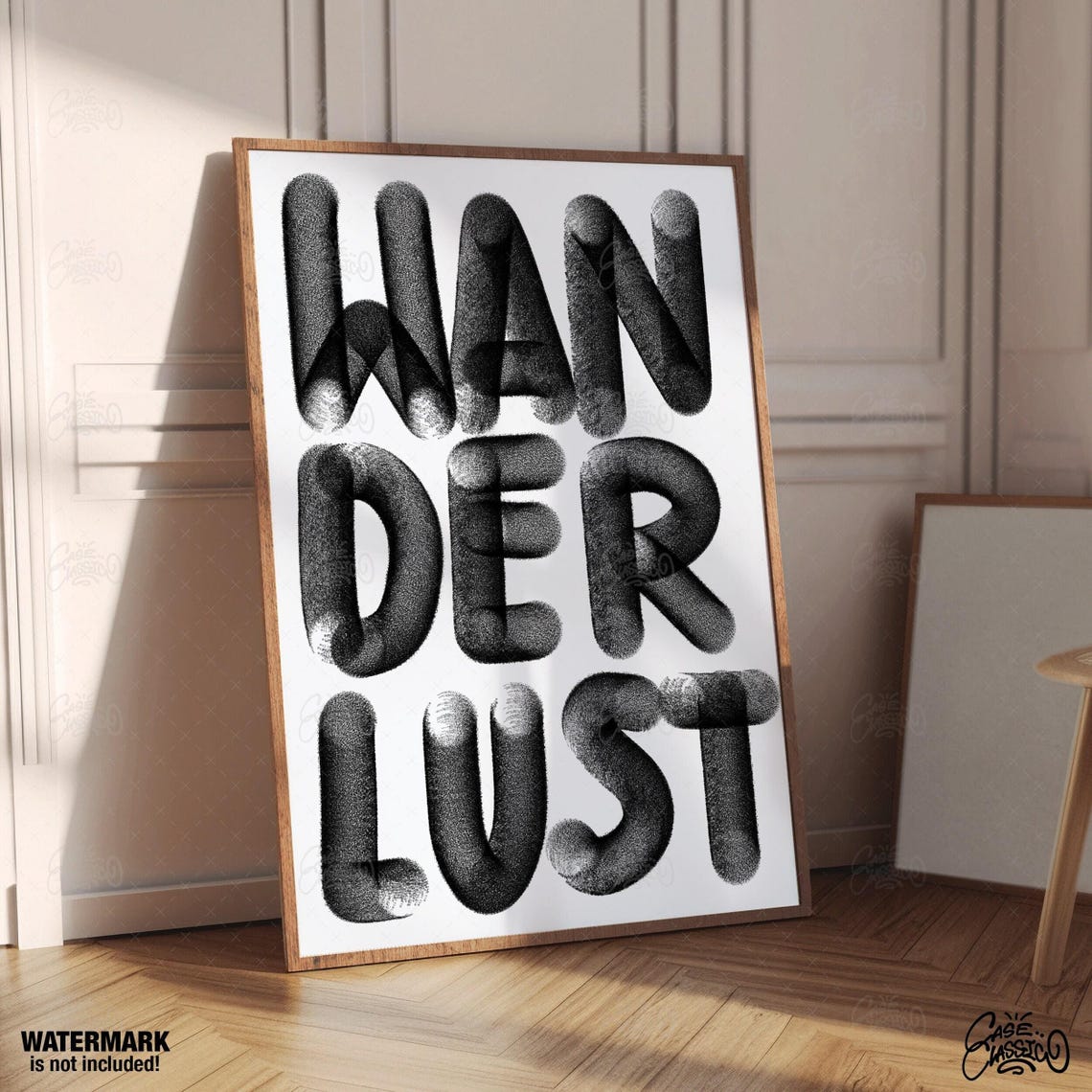 Wanderlust Black 3D Puffy Bubble Letters Bold Travel Quote Poster - Image 4