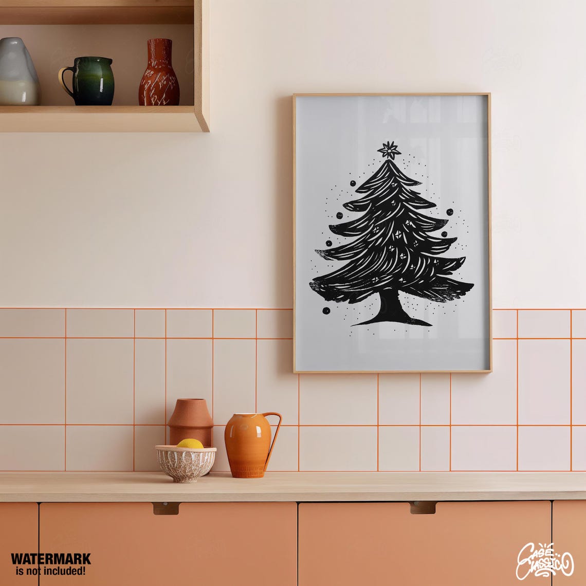 Minimalist Black Ink Christmas Tree Sketch White Background Poster - Image 2