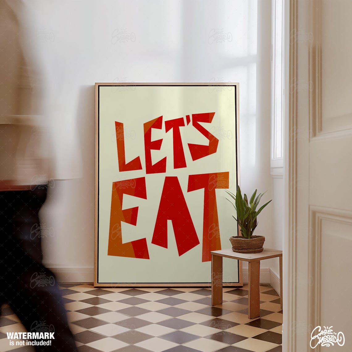 Let's Eat Retro Chunky Red Letter Kitchen Dining Wall Poster