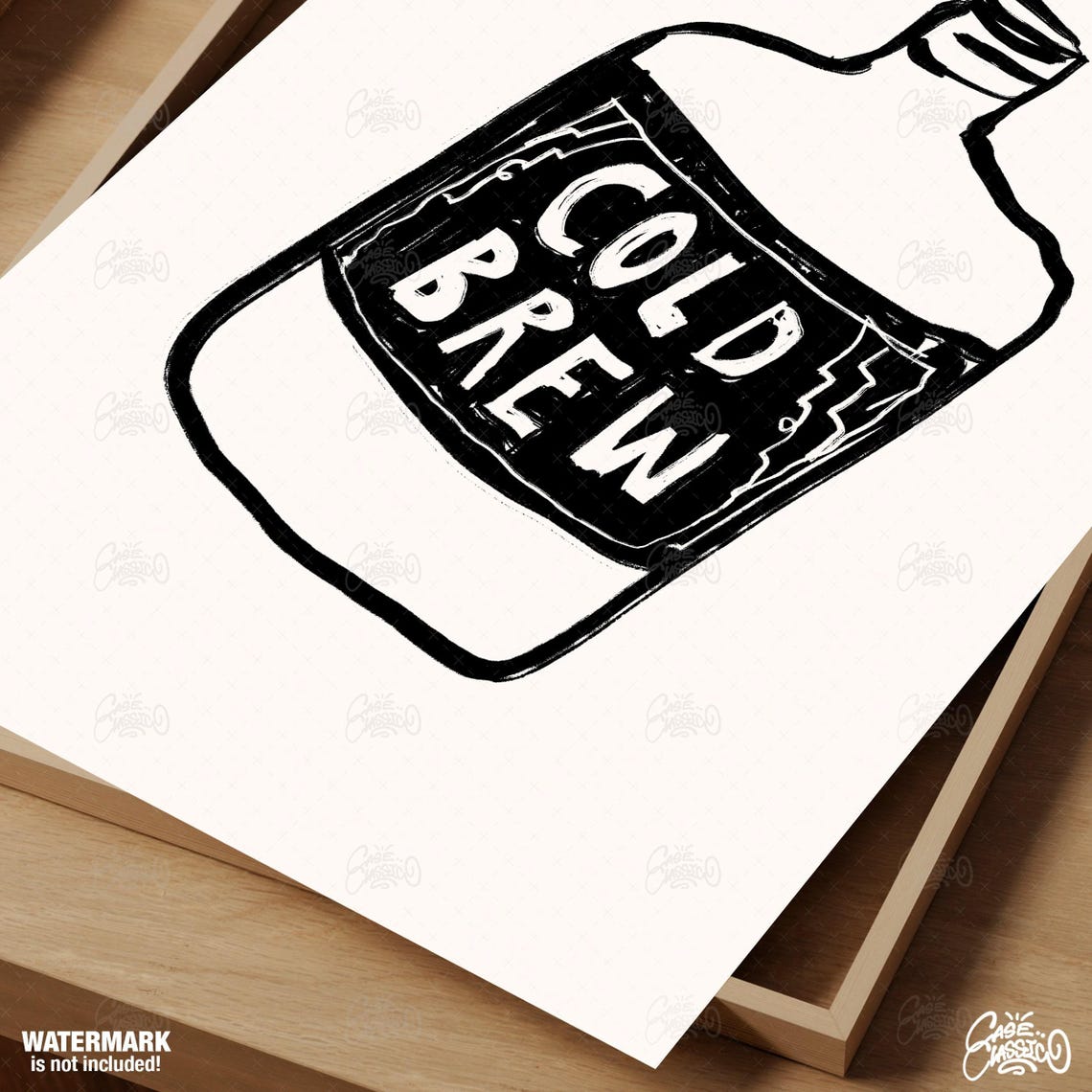 Cold Brew Bottle Poster in Bold Black Hand Sketch Line Art Style - Image 4
