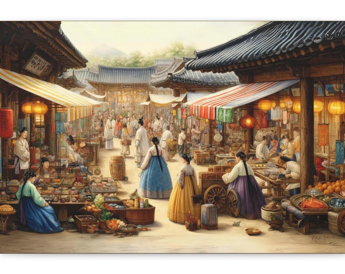 Ink Wash Korean Painting, Joseon Market Art Print