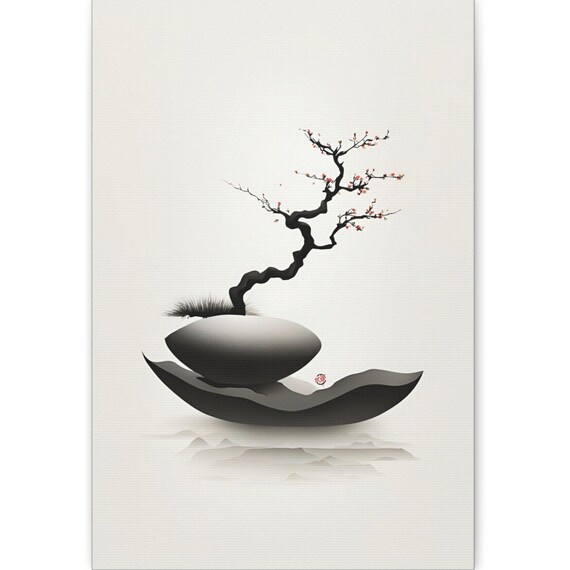 Japandi Zen Minimalist Ink Wash Wall Art Print
