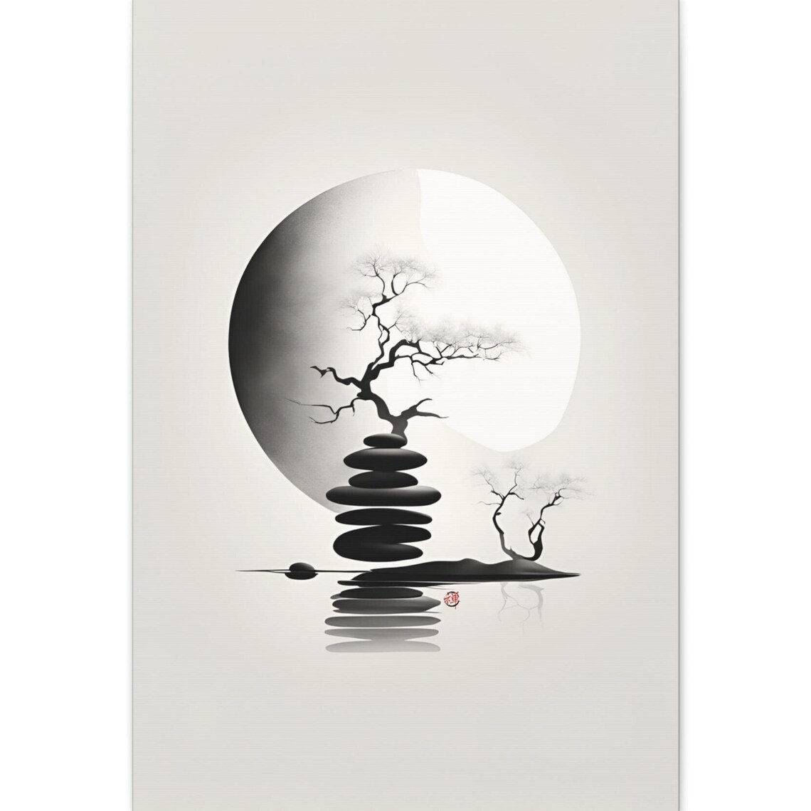 Japandi Zen Ink Wash Art Print, Minimalist Wall Decor
