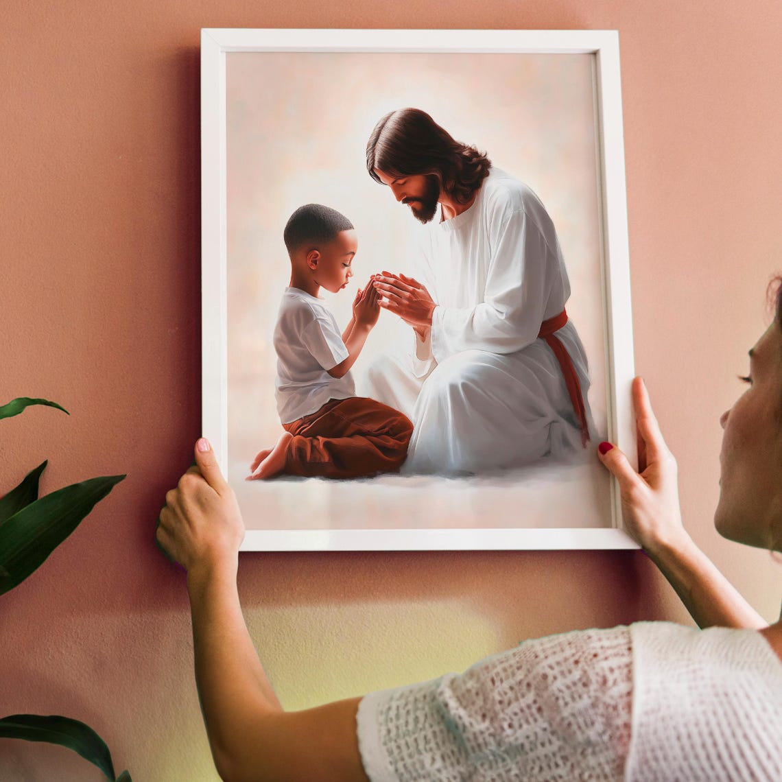 Jesus Praying Beside A Young Boy Christian Religious Art Poster - Image 3