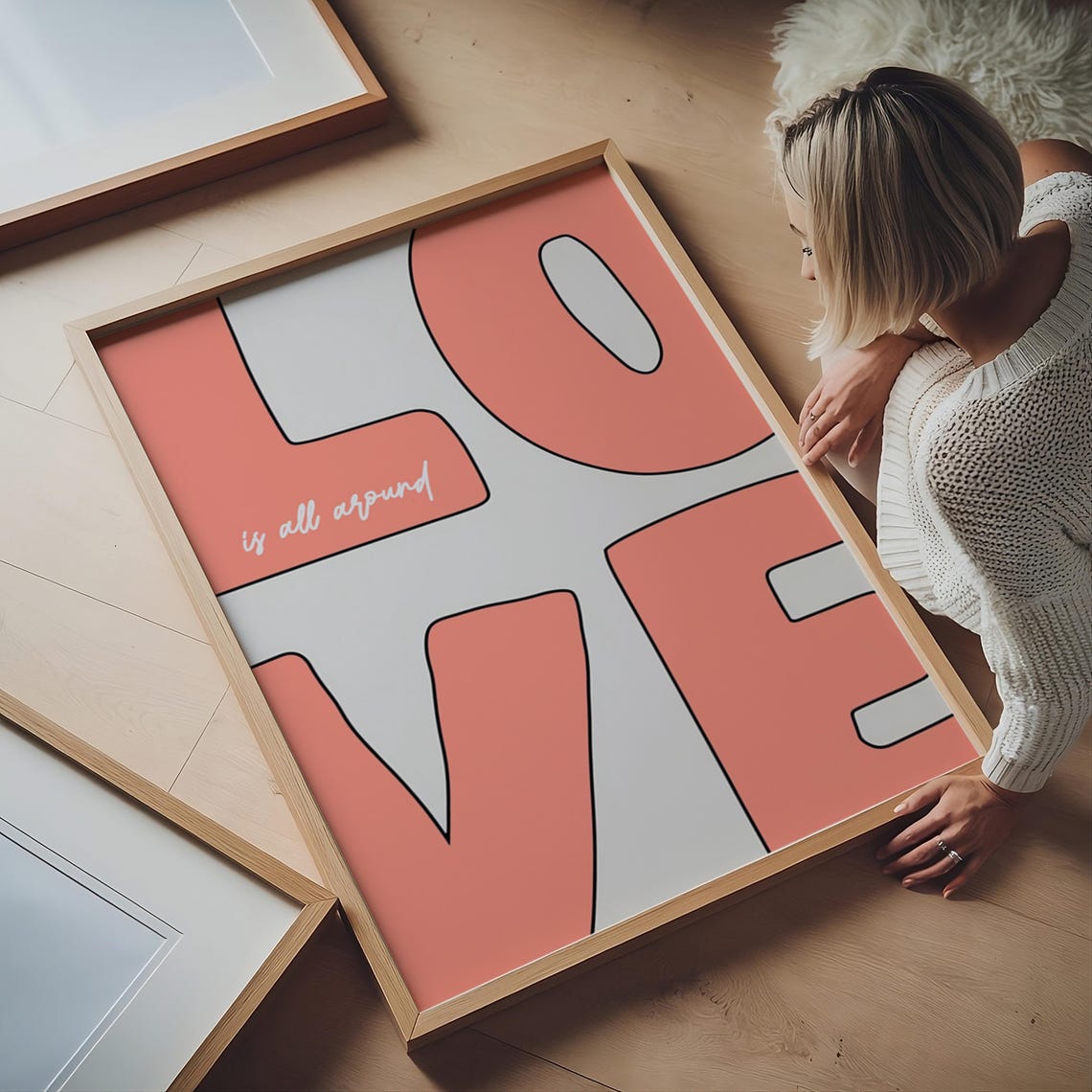 Love Is The Only Way Bold Retro Orange Typography Quote Wall Art - Image 4