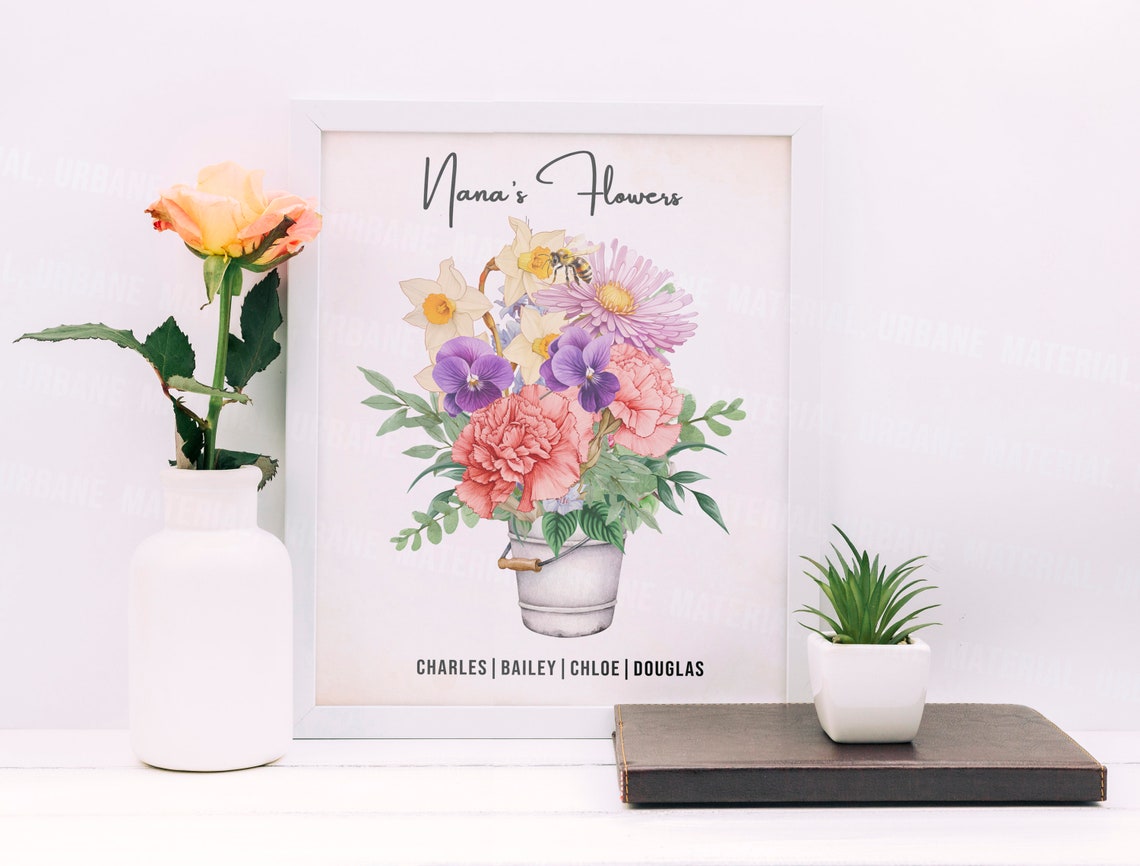 Mom's Flowers Personalized Family Gift Bouquet Ribbon Poster - Image 2