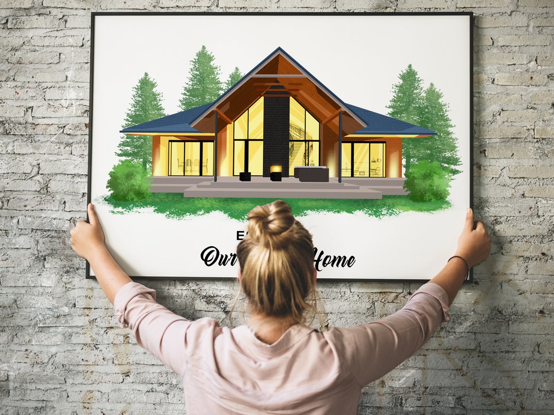 Custom Couple House Portrait Illustration Modern Farmhouse Poster - Image 3