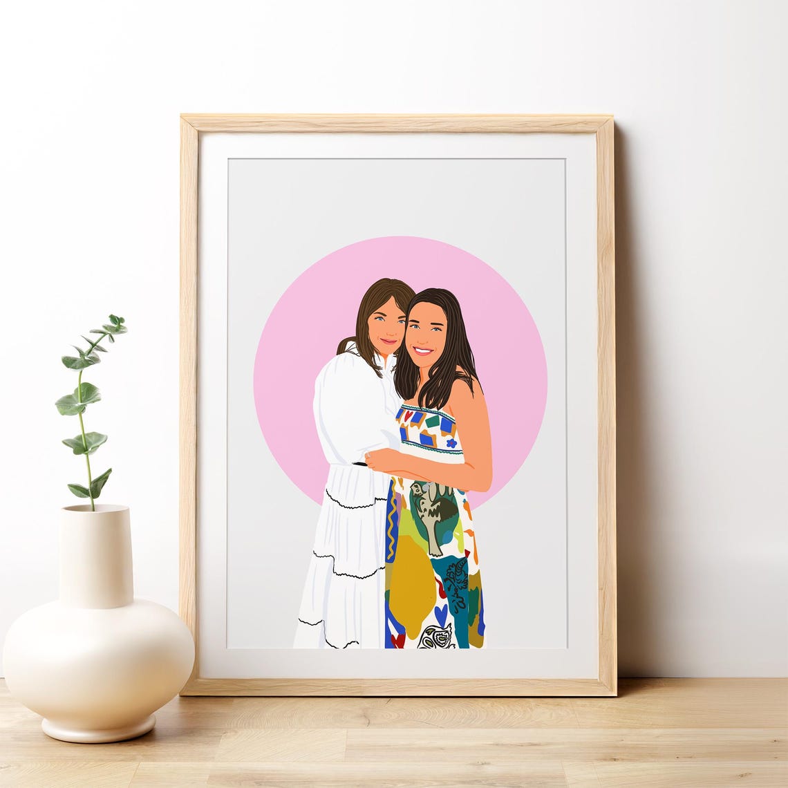Best Friend Forever Custom Portrait Two Girls Hugging Rainbow Gift Poster - Image 4
