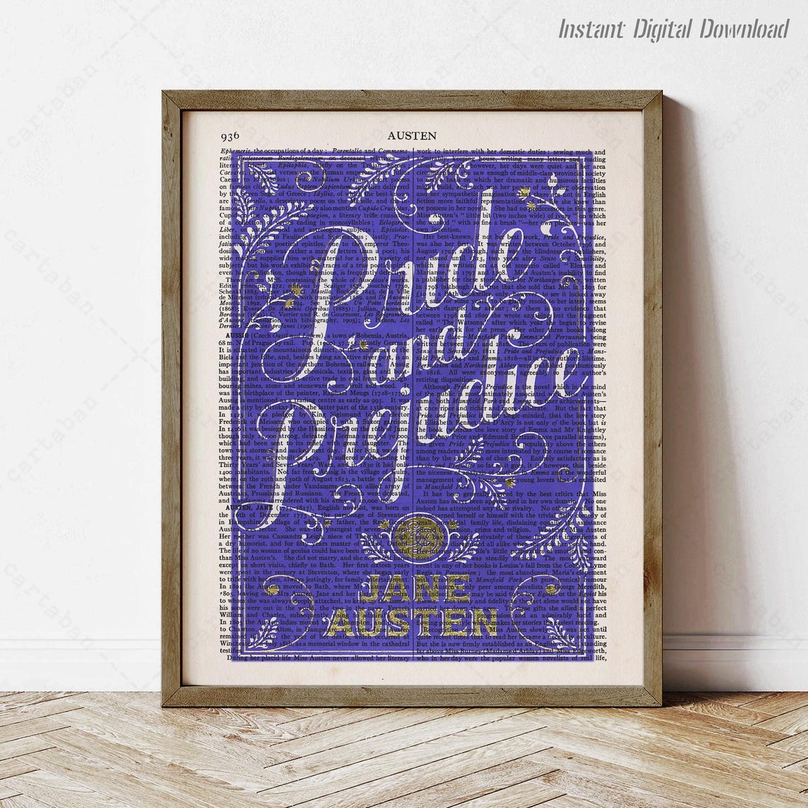 Jane Austen Pride and Prejudice Victorian Dictionary Page Art Poster